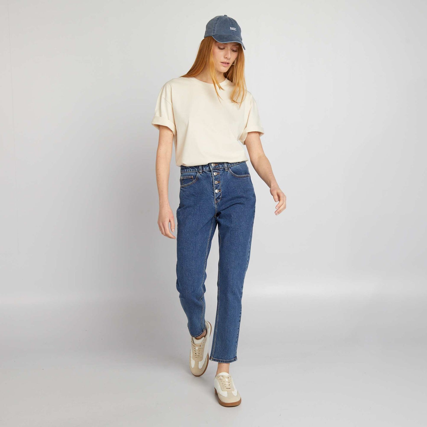 Jean mom à taille très haute - L30 Bleu stone