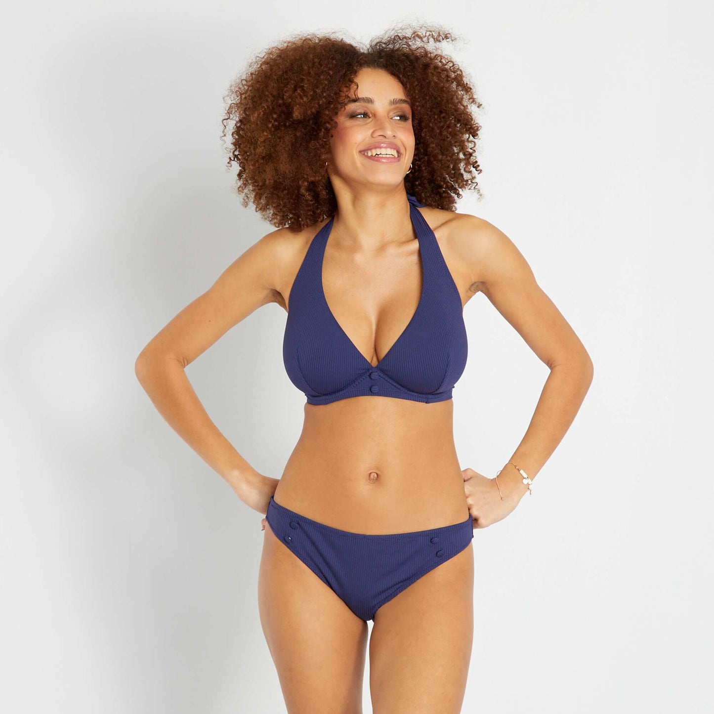 Bas de maillot de bain fines côtes Bleu marine