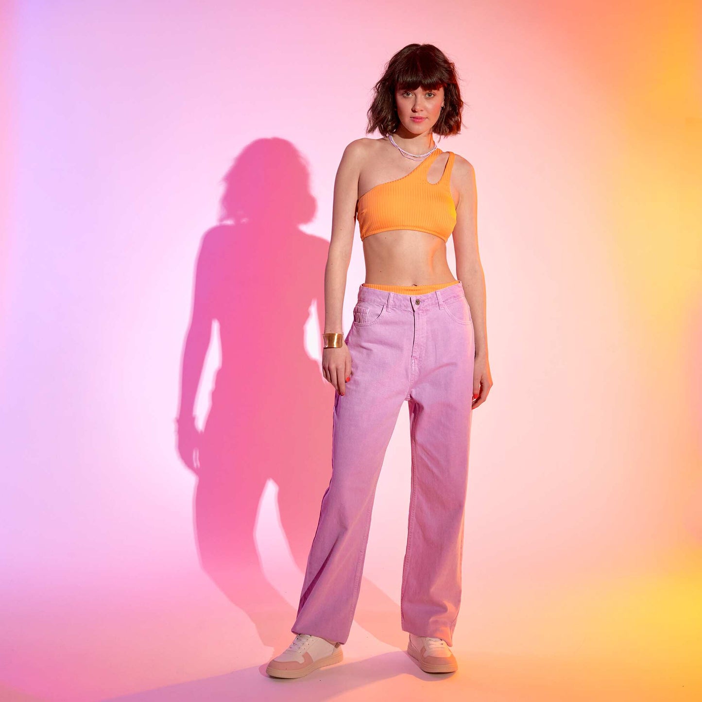 Bas de maillot de bain taille haute orange abricot