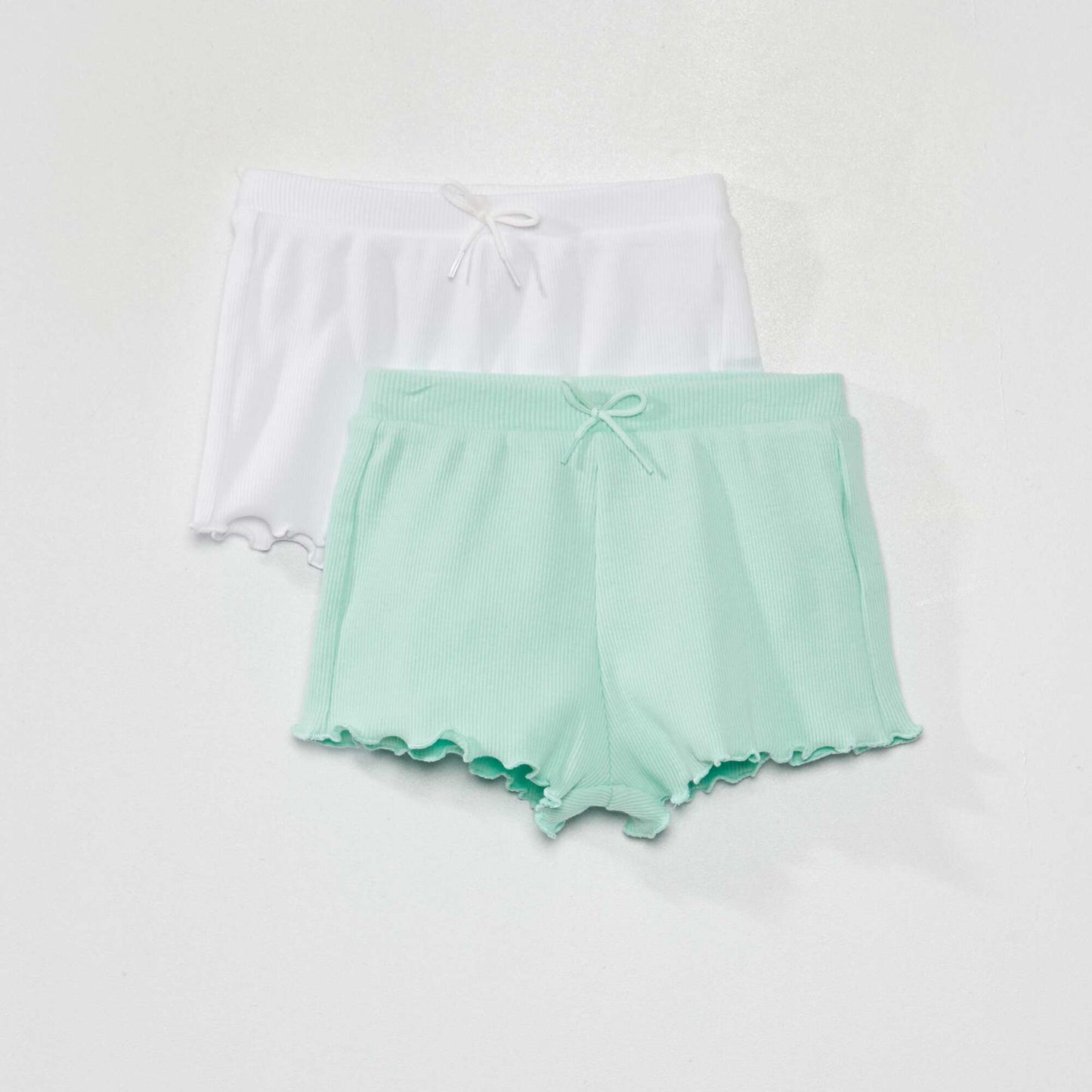 Lot de 2 shorts côtelé à bord ondulé blanc/vert