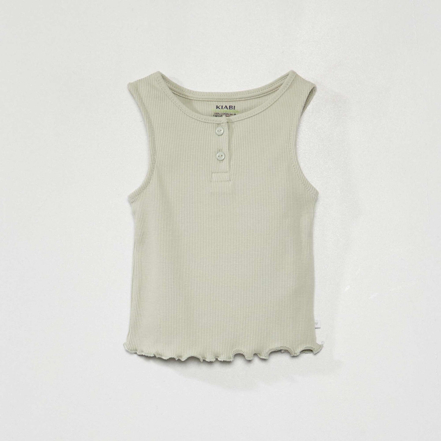 Débardeur côtelé et bords ondulés Vert gris