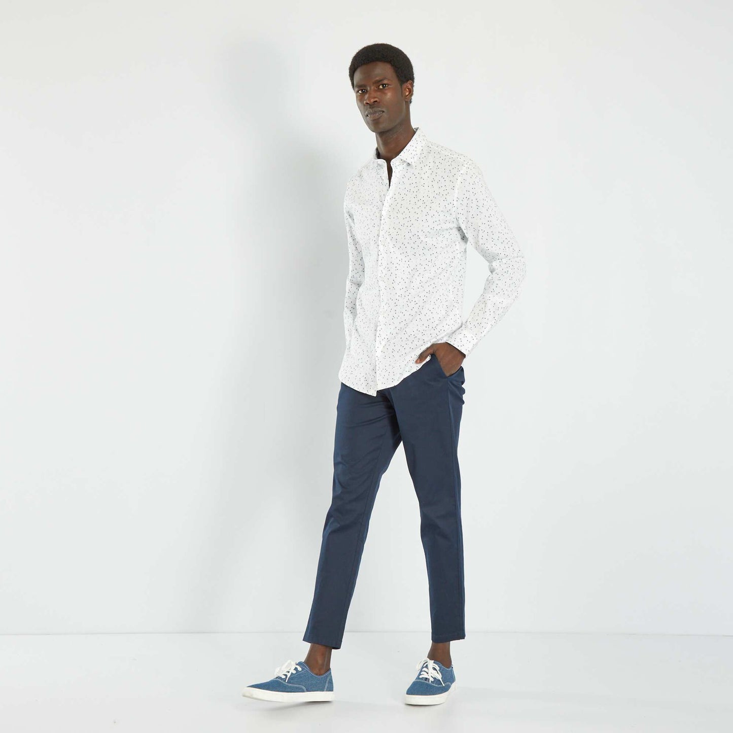 Pantalon chino slim à taille élastiquée Bleu