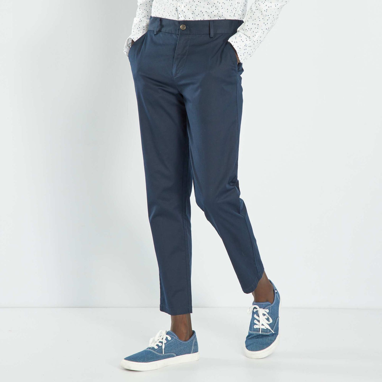 Pantalon chino slim à taille élastiquée Bleu