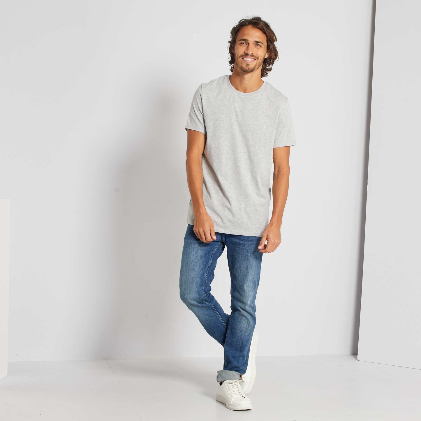 T-shirt droit en jersey uni gris chiné clair