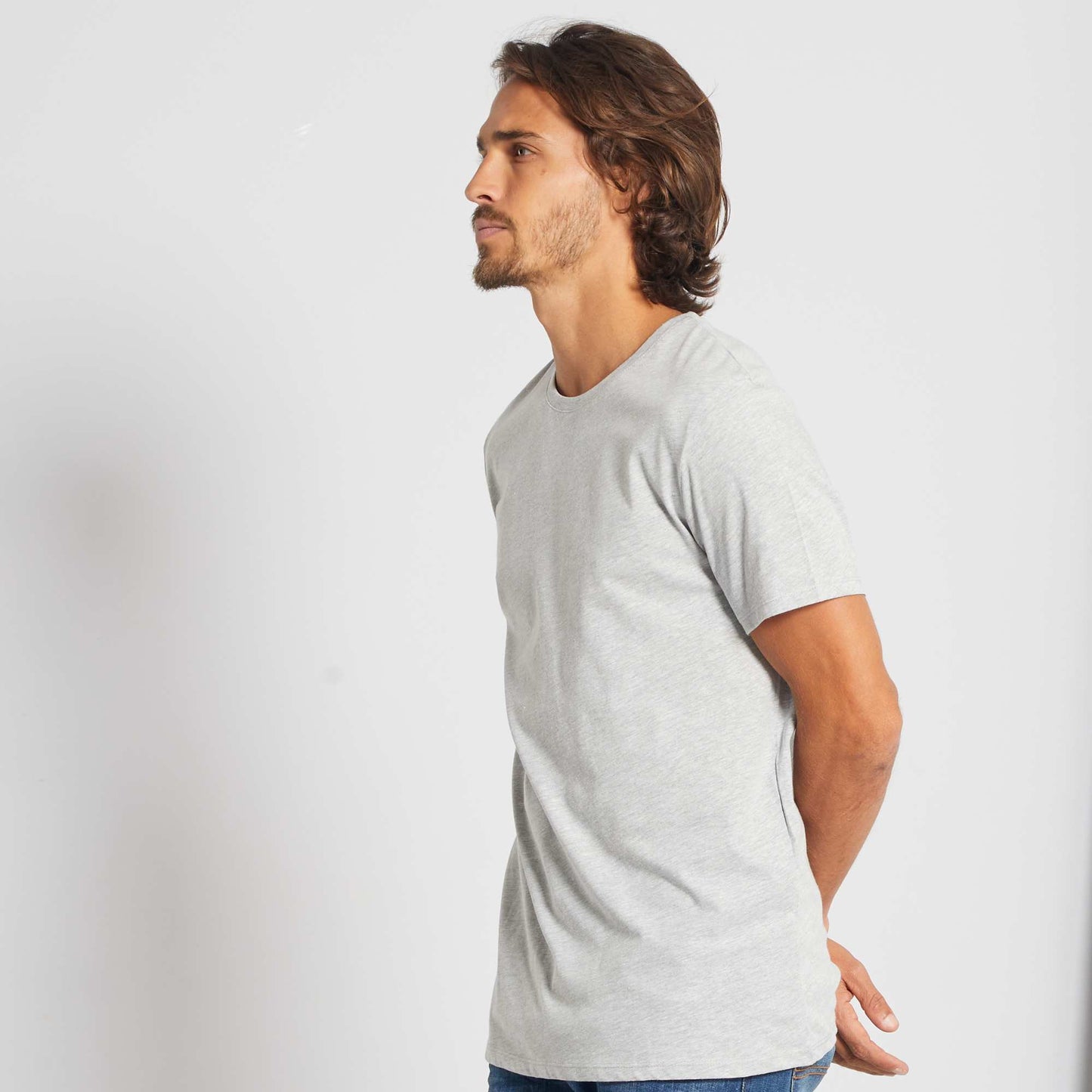 T-shirt droit en jersey uni gris chiné clair