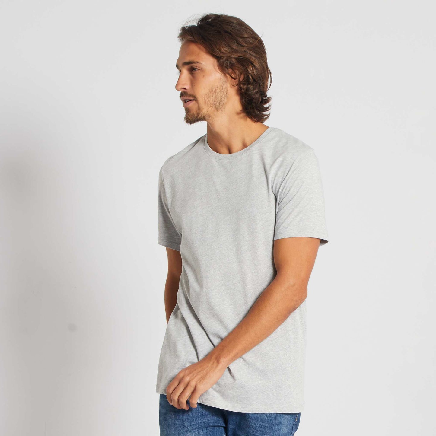T-shirt droit en jersey uni gris chiné clair