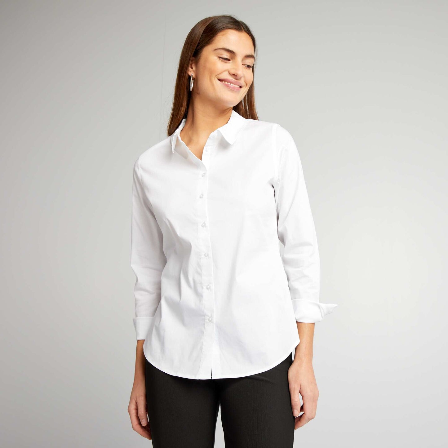 Chemise fittée col italien blanc