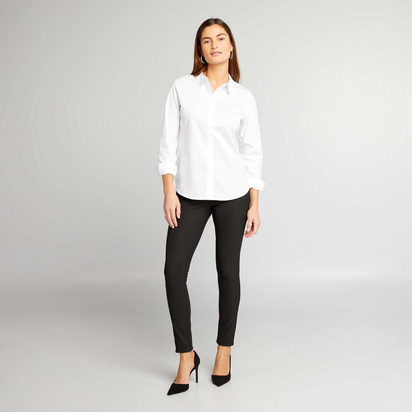 Chemise fittée col italien blanc