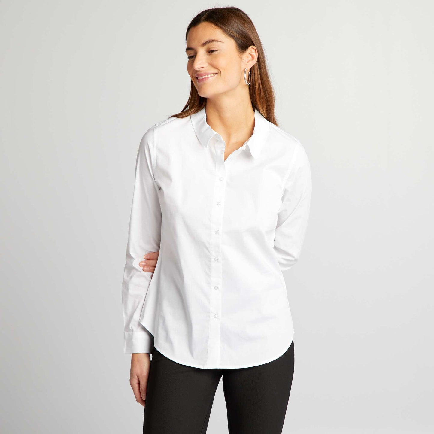 Chemise fittée col italien blanc