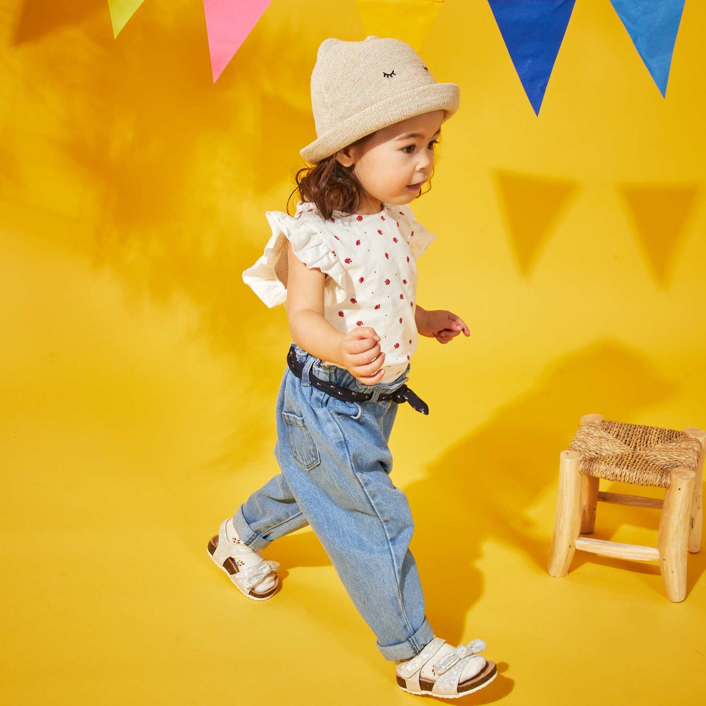 Jean paper bag ceinture en tissu Bleu