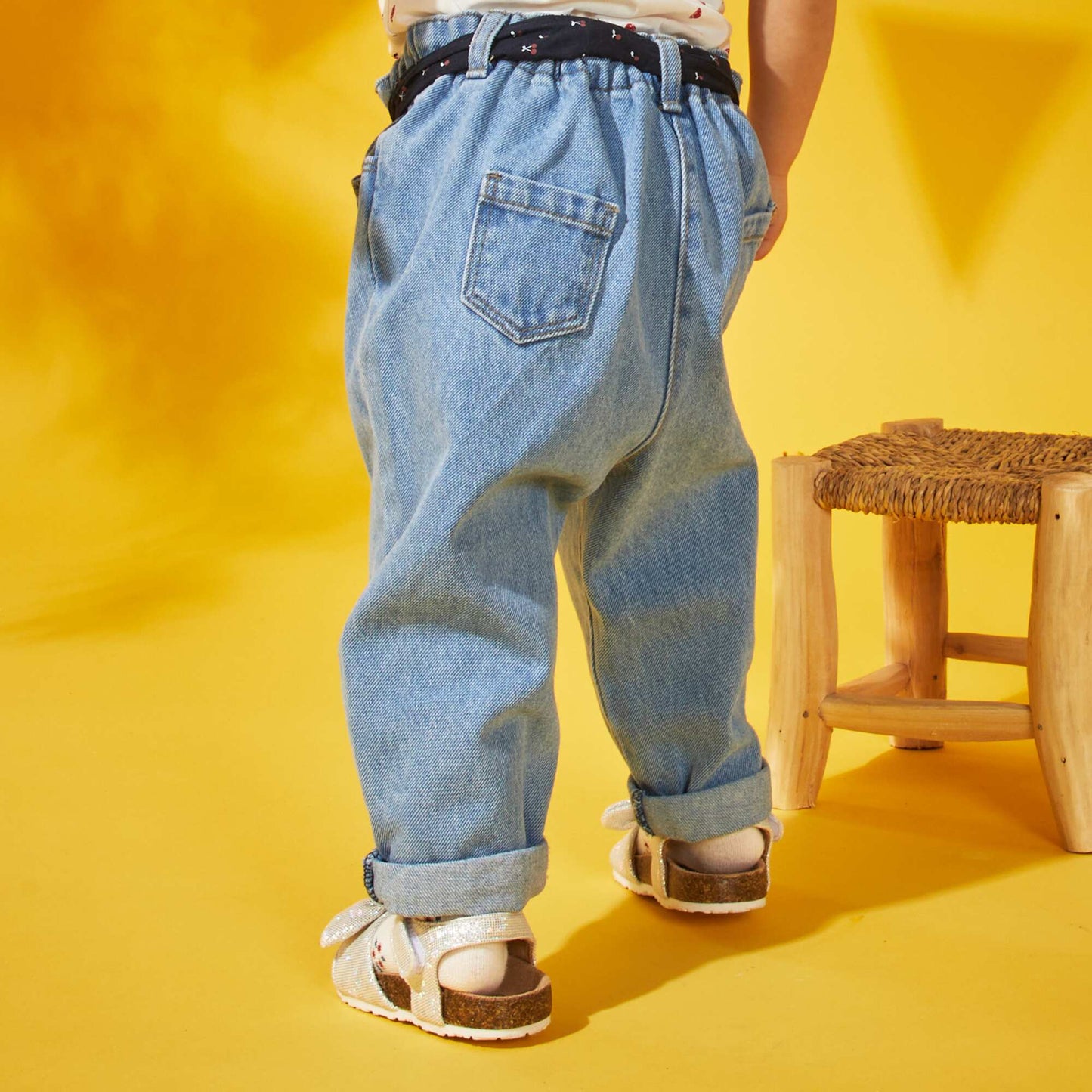 Jean paper bag ceinture en tissu Bleu