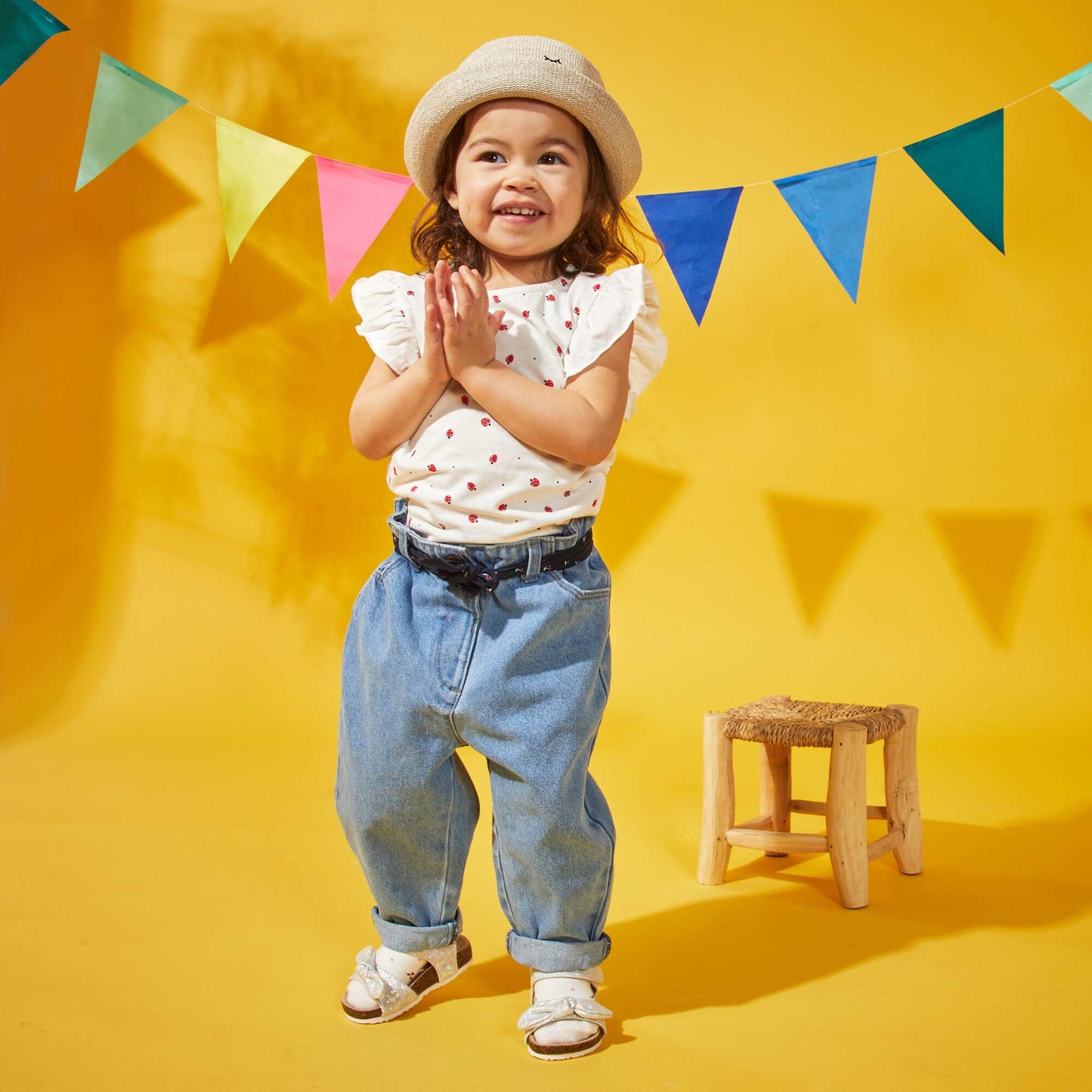 Jean paper bag ceinture en tissu Bleu