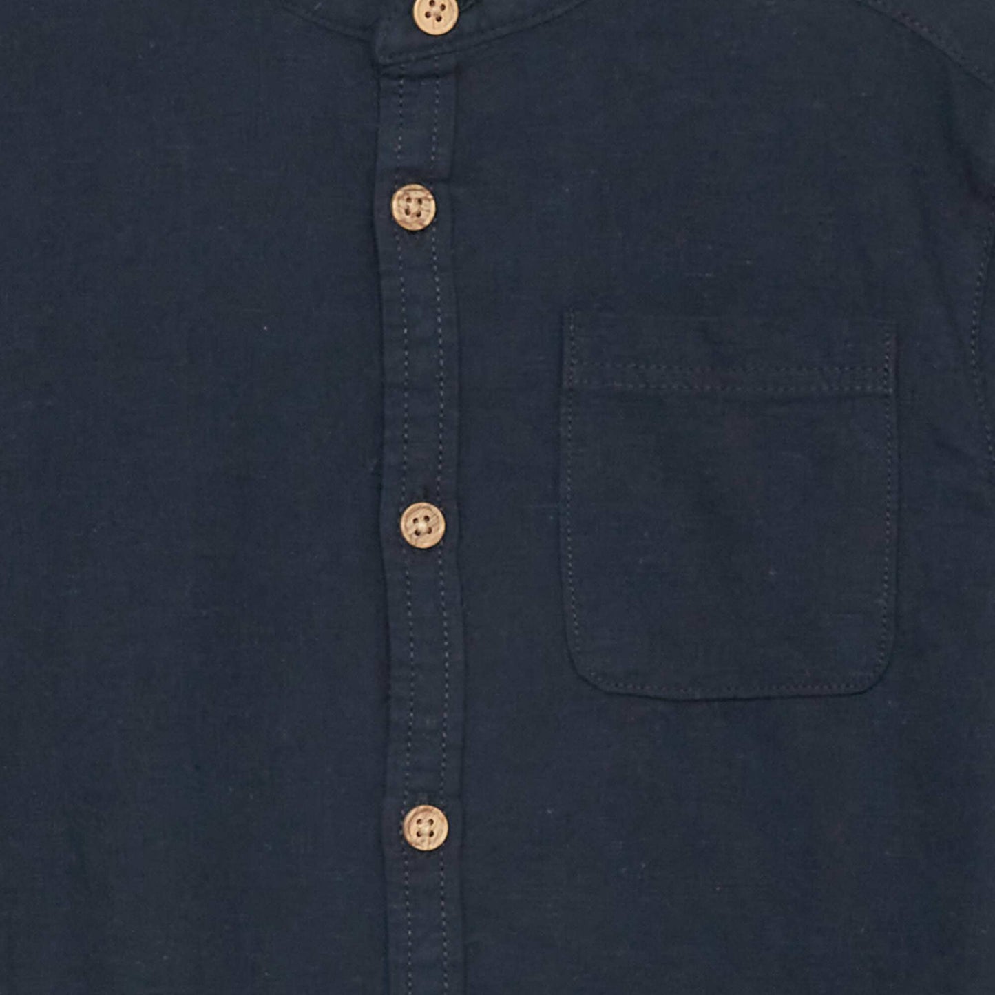 Chemise en lin col mao bleu marine