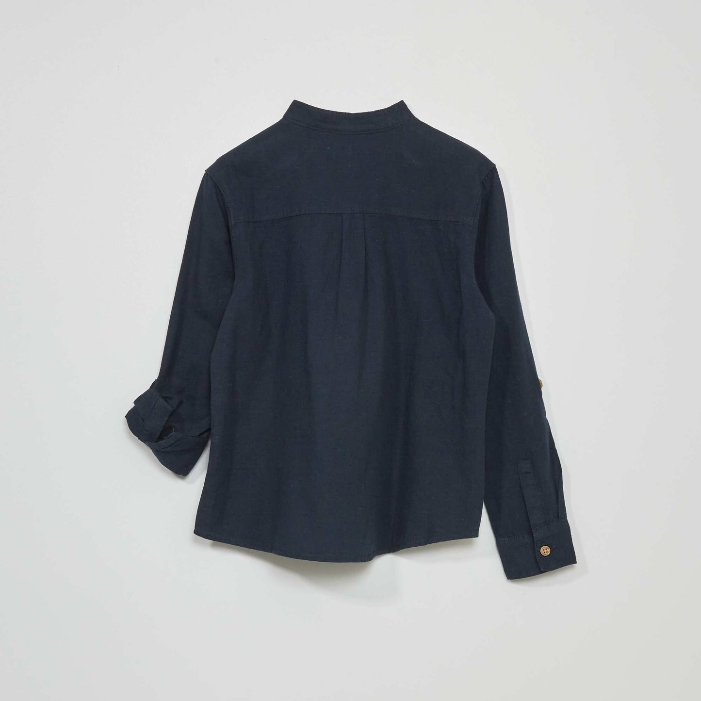 Chemise en lin col mao bleu marine