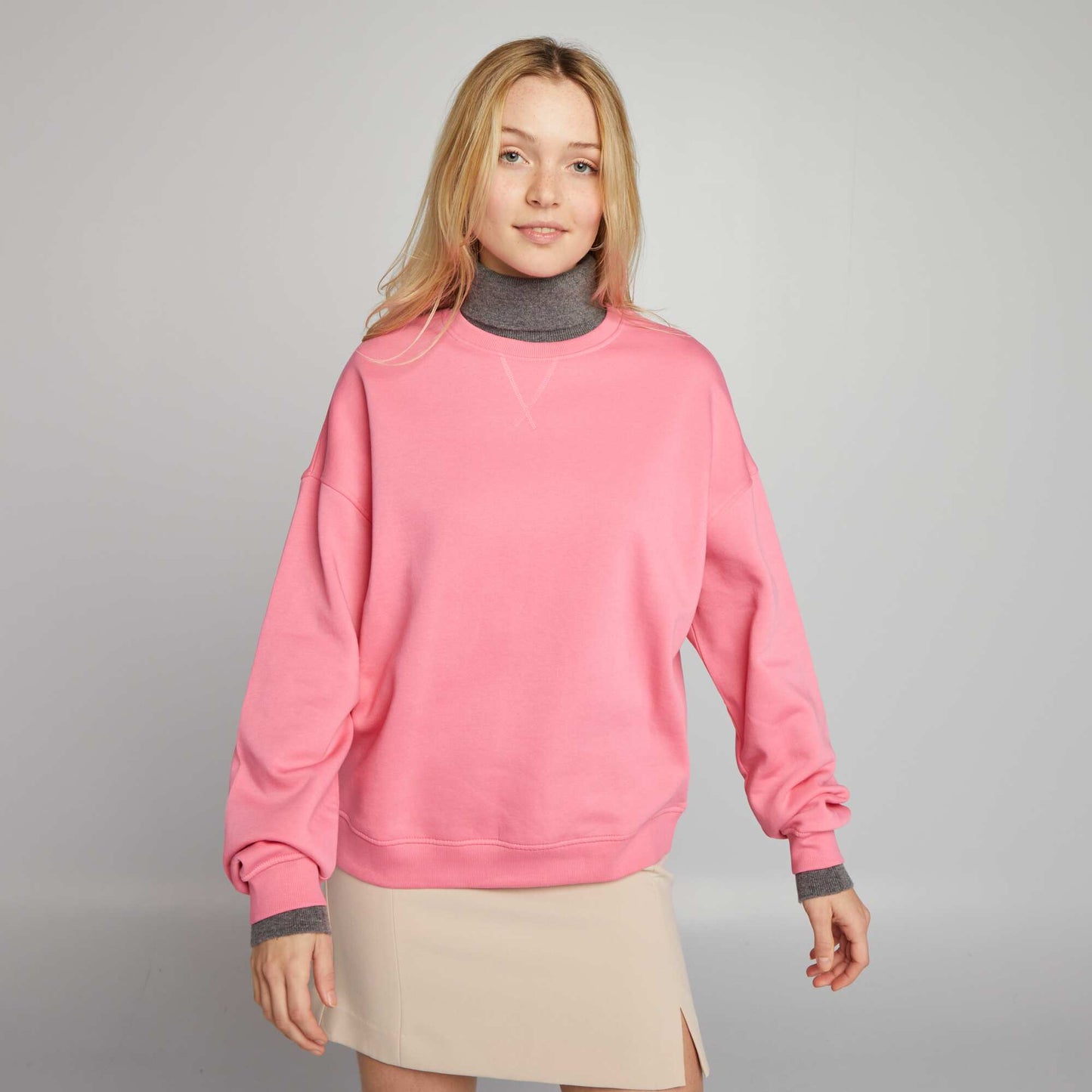 Sweat en molleton uni rose