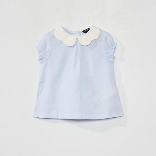 Blouse en popeline à manches courtes Bleu/blanc