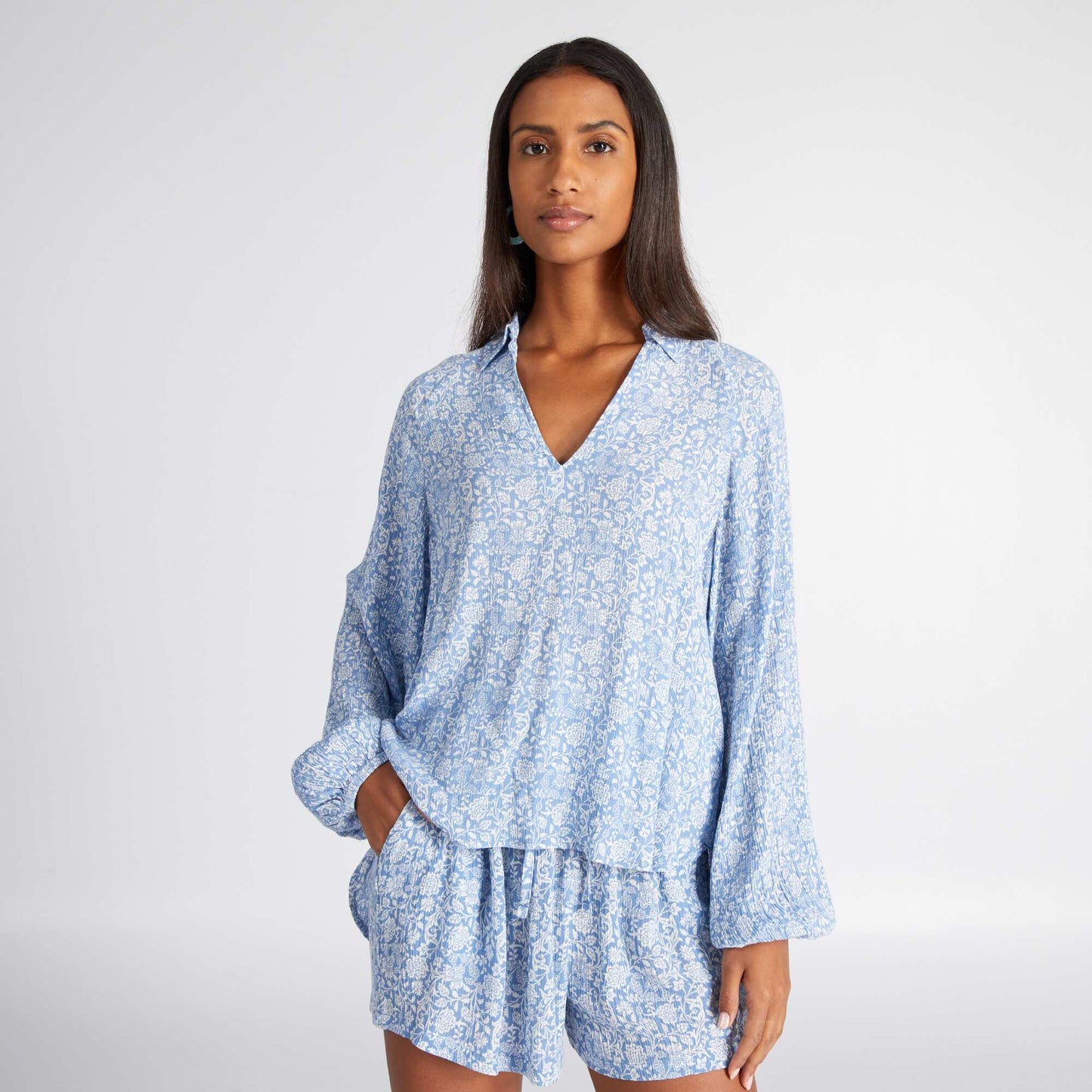 Blouse fluide imprimé cachemire Bleu