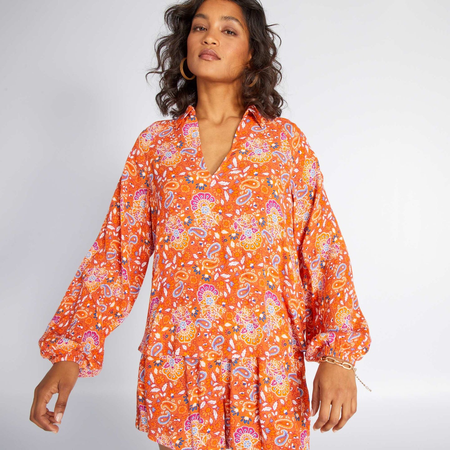 Blouse fluide imprimé cachemire Orange