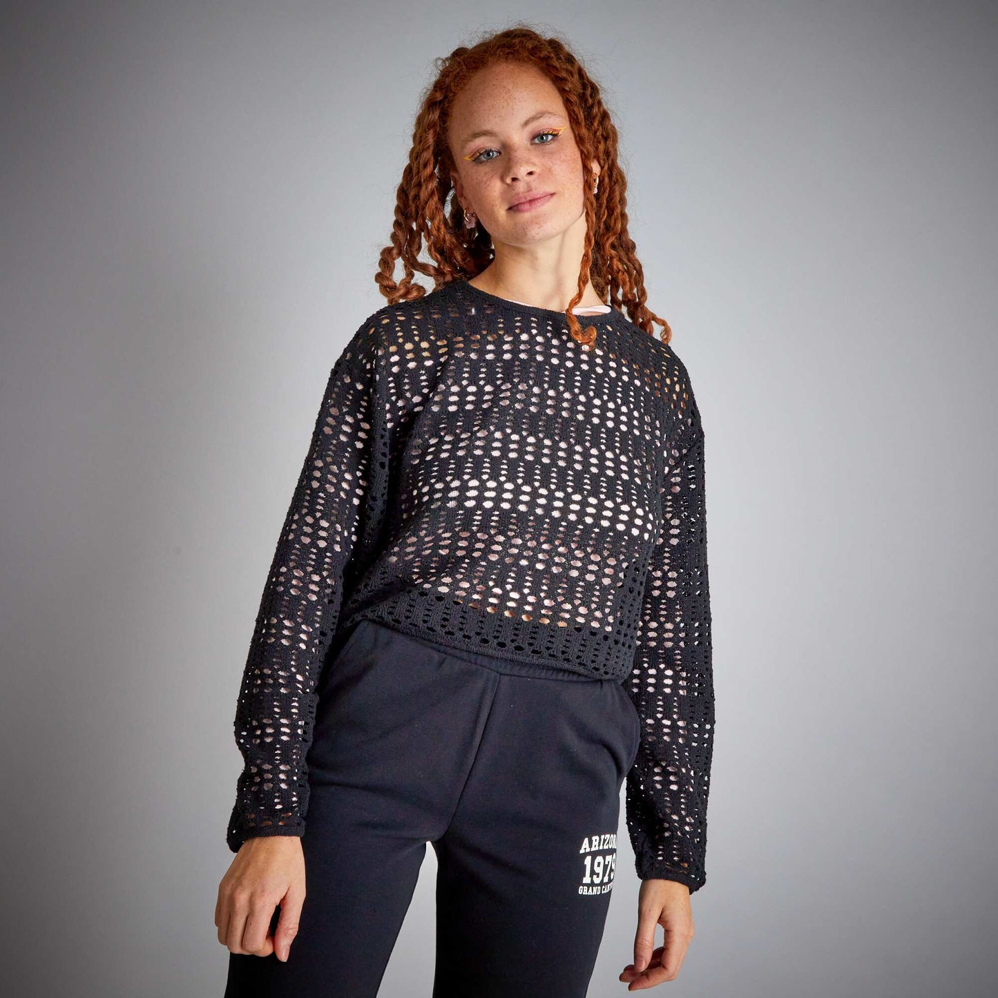 Pull style macramé noir