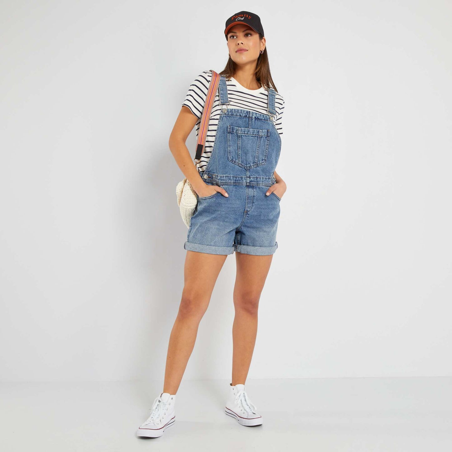 Salopette short en denim Bleu