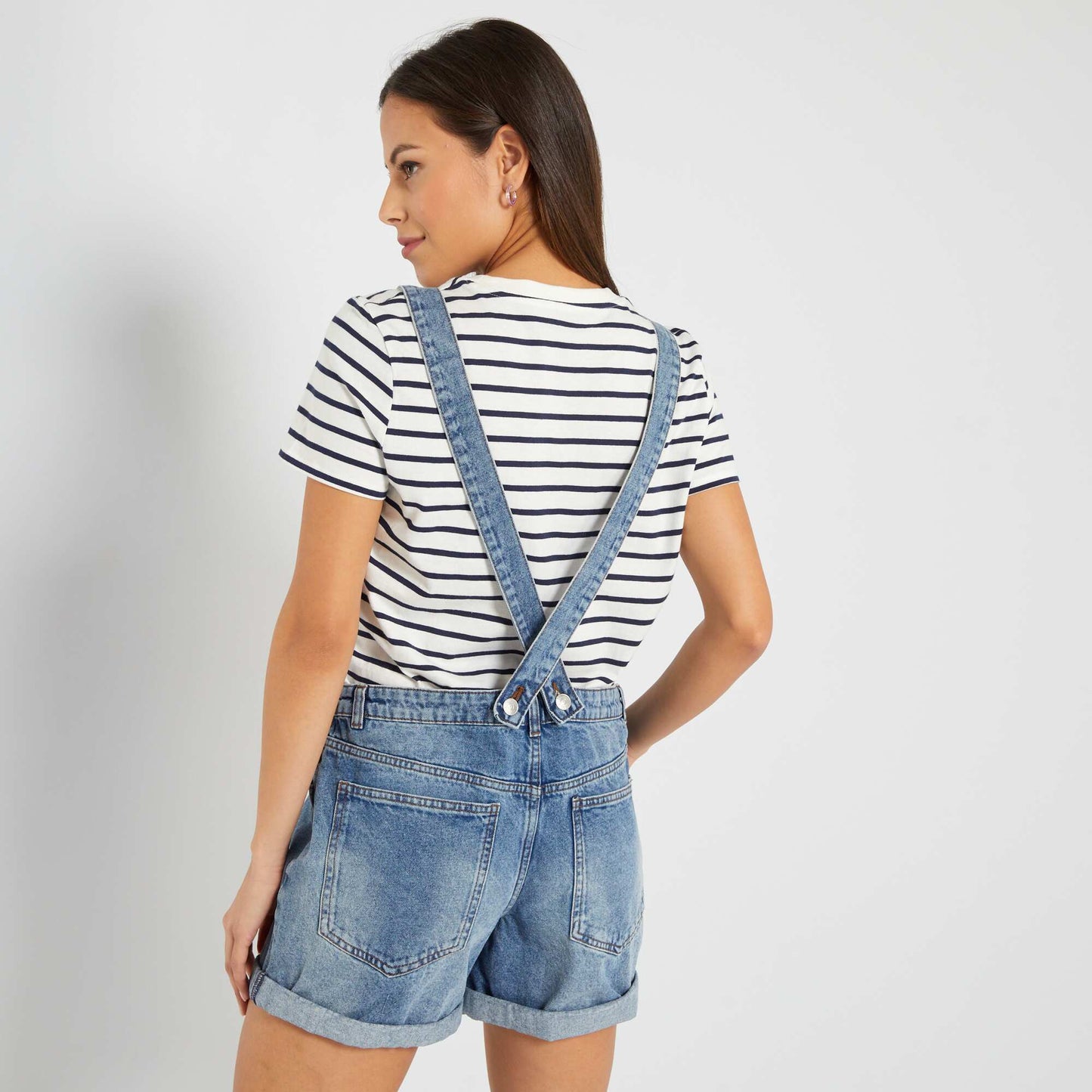 Salopette short en denim Bleu