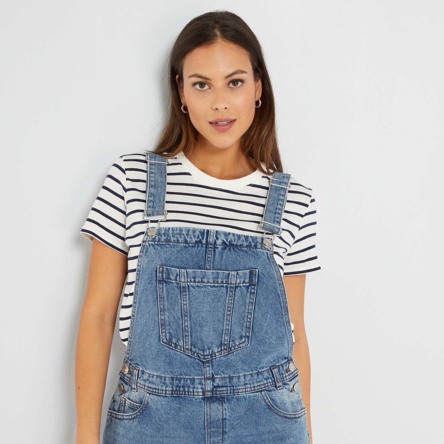 Salopette short en denim Bleu