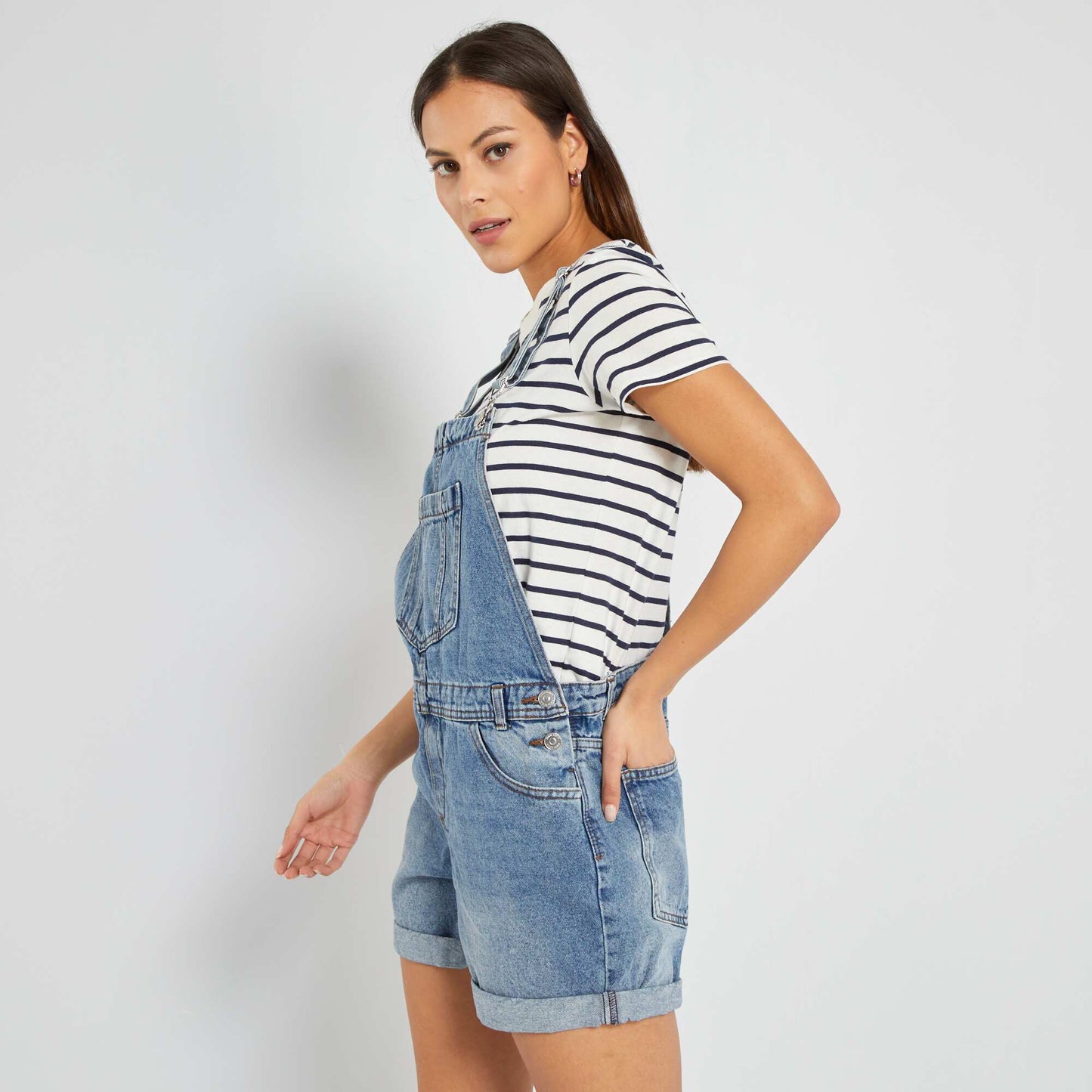 Salopette short en denim Bleu