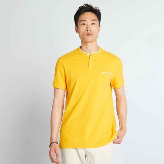 Polo en piqué de coton à col mao Jaune