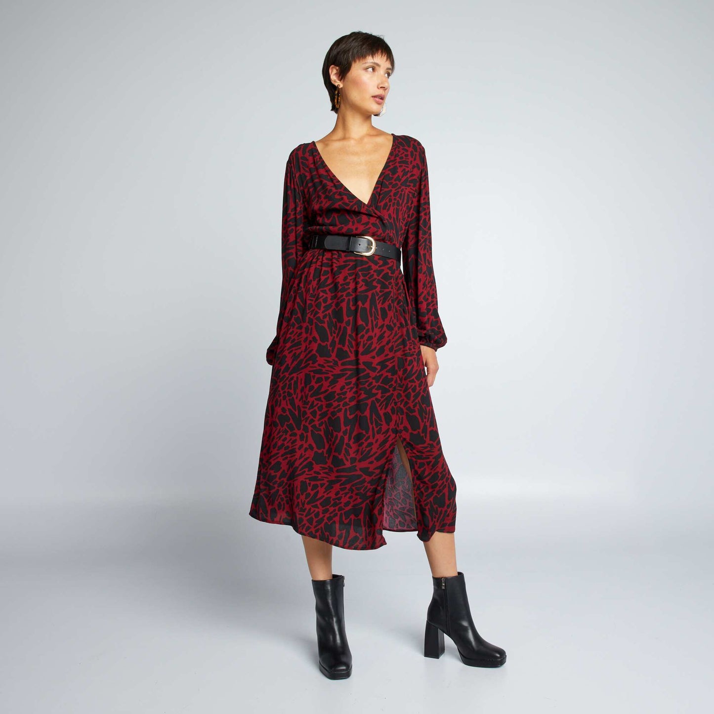 Robe longue ceinturée Bordeaux