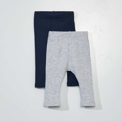 Lot de 2 leggings côtelés - Mixte Gris/bleu marine
