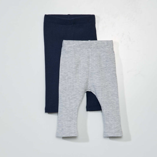 Lot de 2 leggings côtelés - Mixte Gris/bleu marine