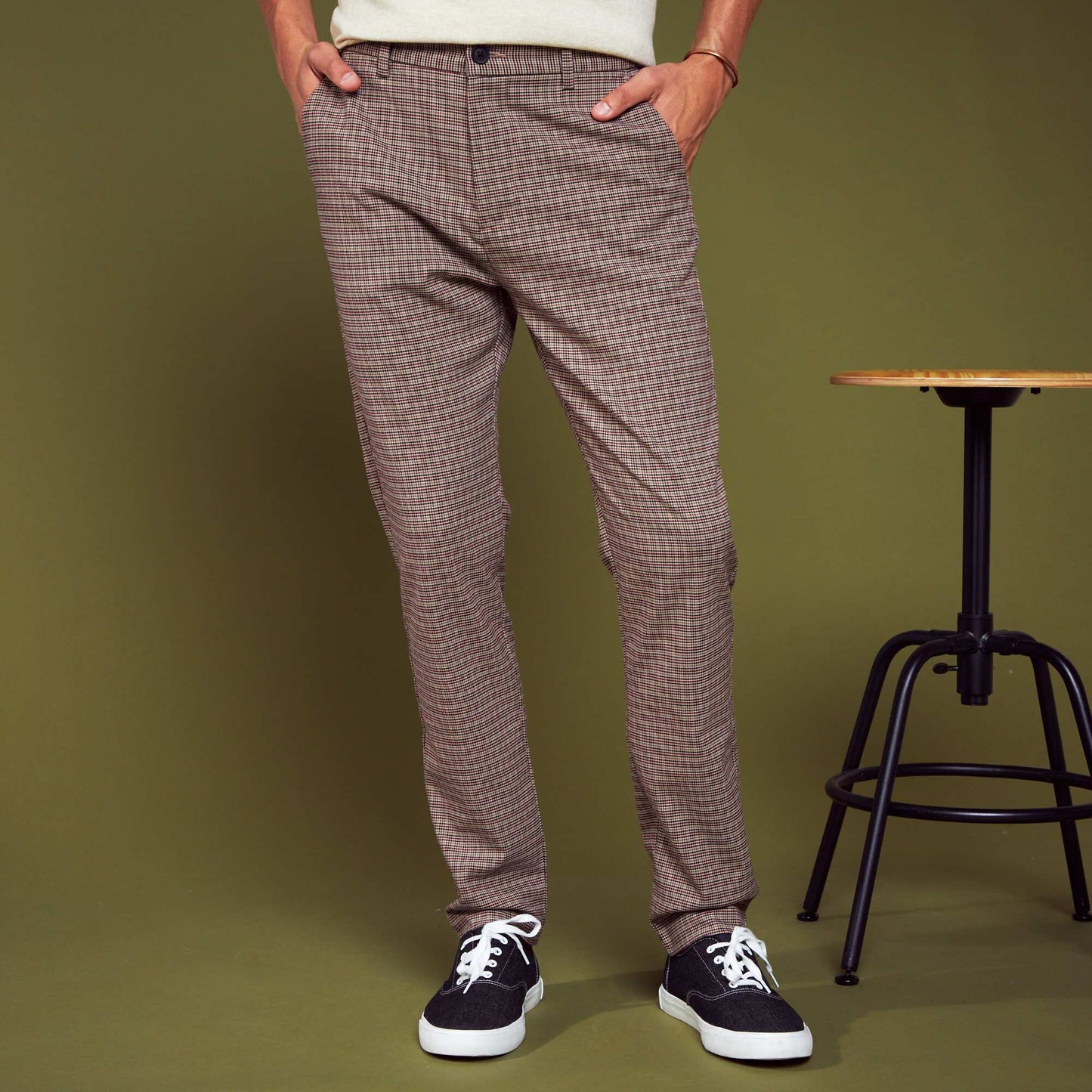 Pantalon chino à carreaux Beige