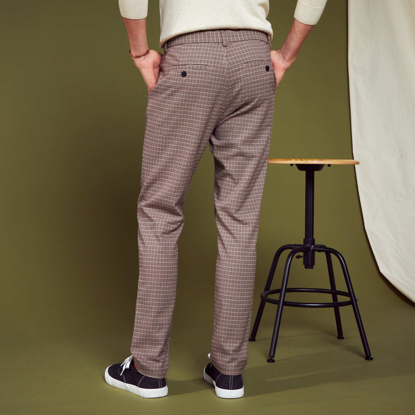 Pantalon chino à carreaux Beige