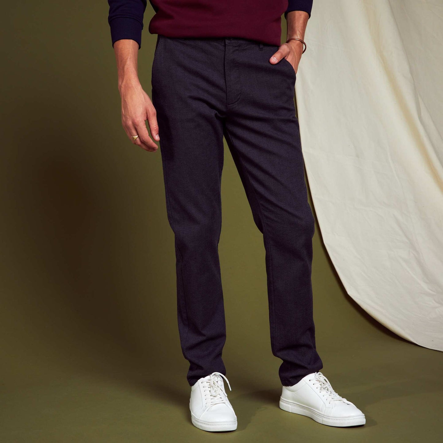 Pantalon slim en jacquard noir