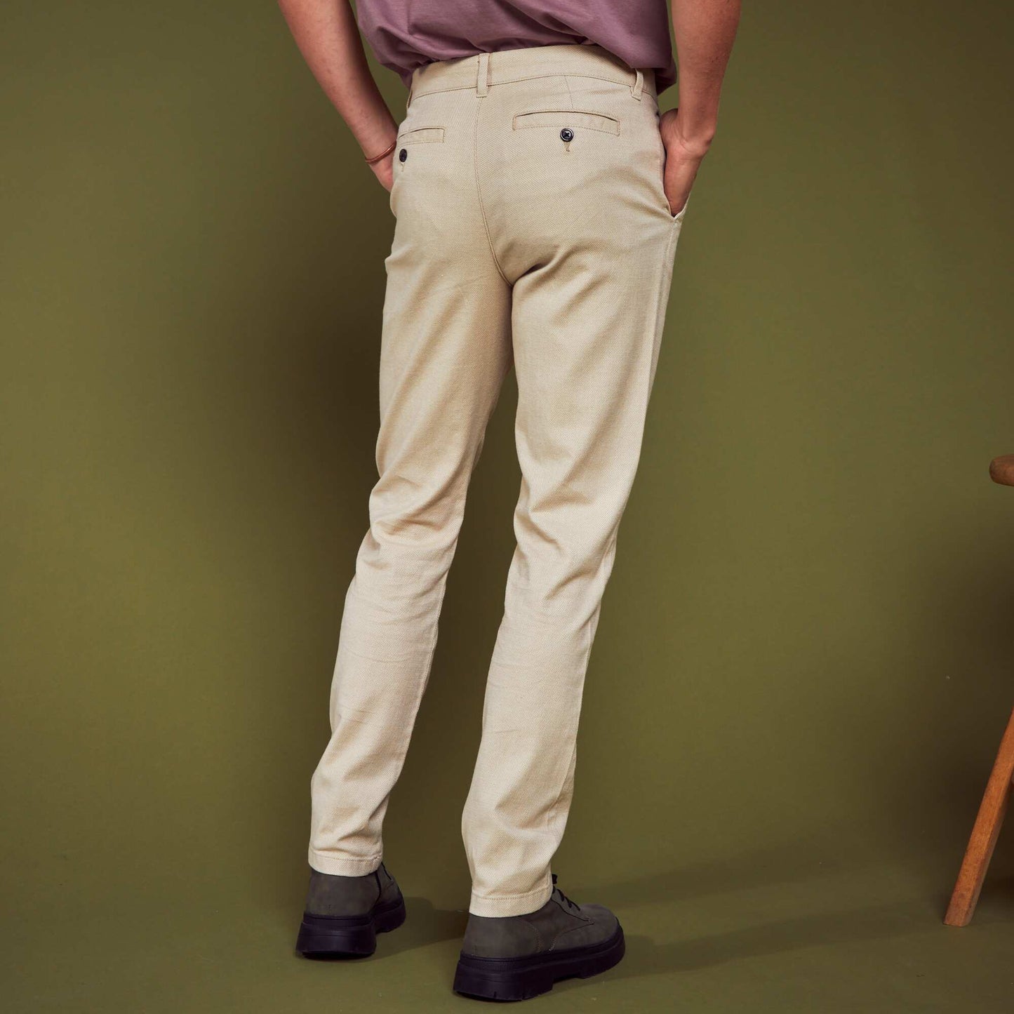 Pantalon slim en jacquard beige