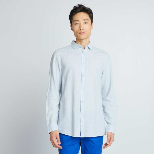 Chemise droite en lin et en coton Bleu ciel