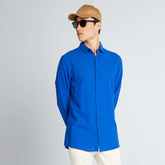 Chemise droite en lin et en coton bleu