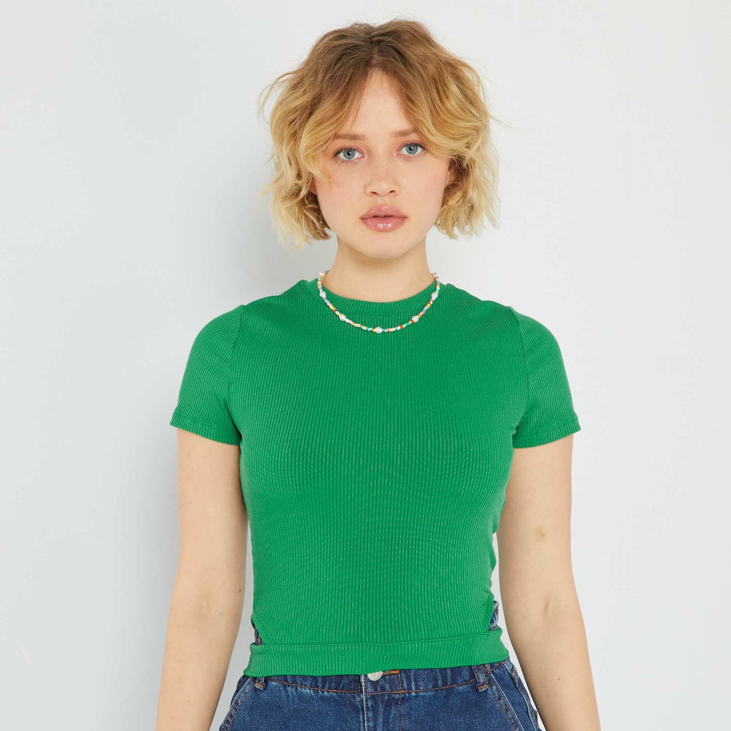 Crop-top côtelé uni Vert