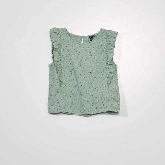 Blouse à volants avec imprimé Vert