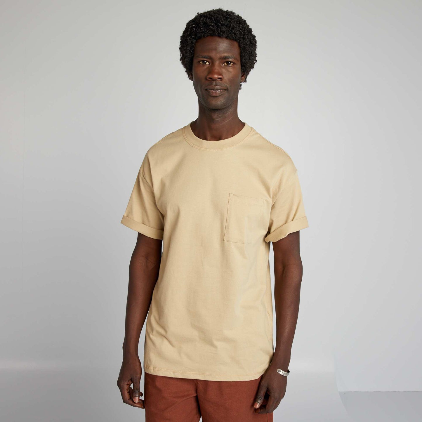 Tee-shirt uni à coupe large Beige foncé