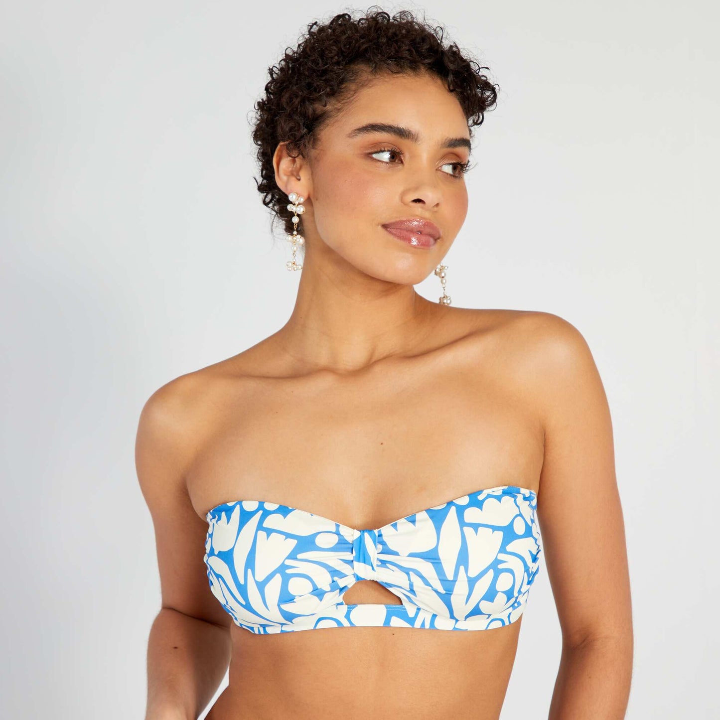 Haut de maillot de bain bandeau imprimé Blanc/bleu