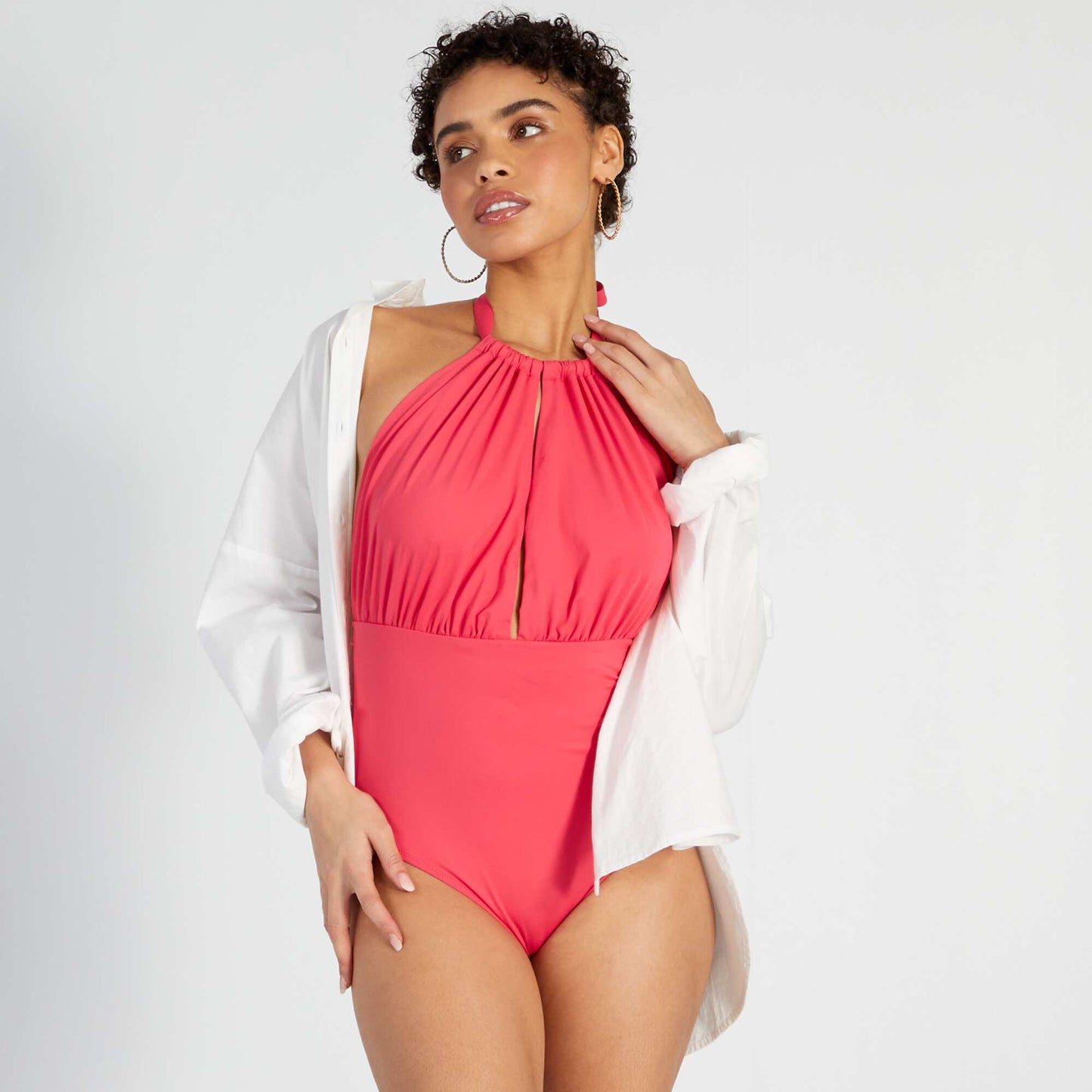 Maillot de bain 1 pièce décolleté plongeant Rose