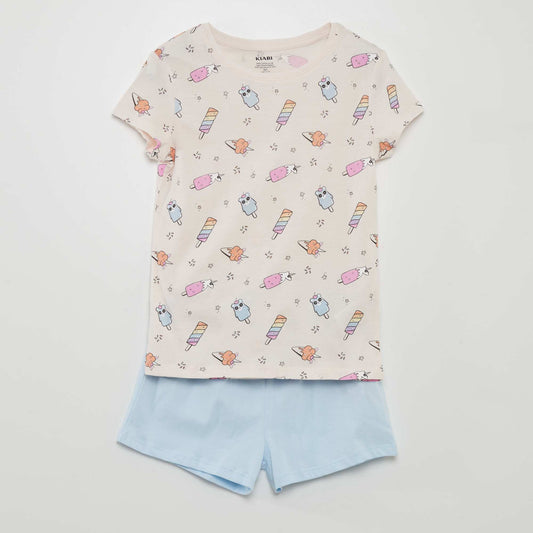 Ensemble de pyjama : T-shirt + short - 2 pièces Rose/bleu