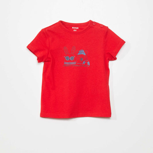 T-shirt en jersey avec ouverture boutonnée Rouge
