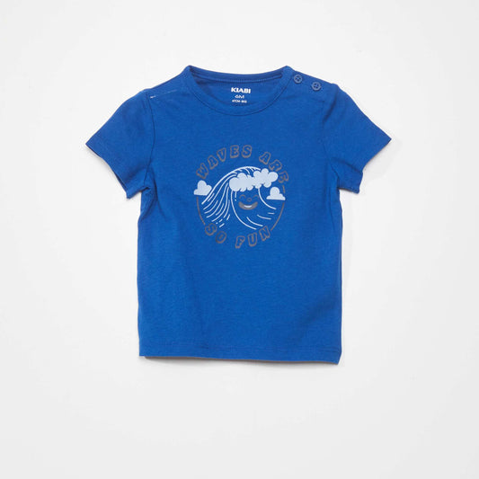 T-shirt en jersey avec ouverture boutonnée Bleu