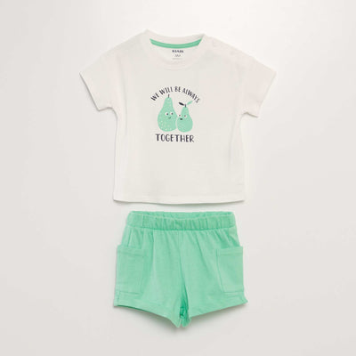 Ensemble t-shirt + short - 2 pièces Blanc/vert