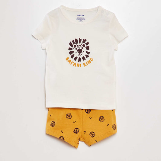 Ensemble T-shirt + short en coton - 2 pièces BLANC / JAUNE