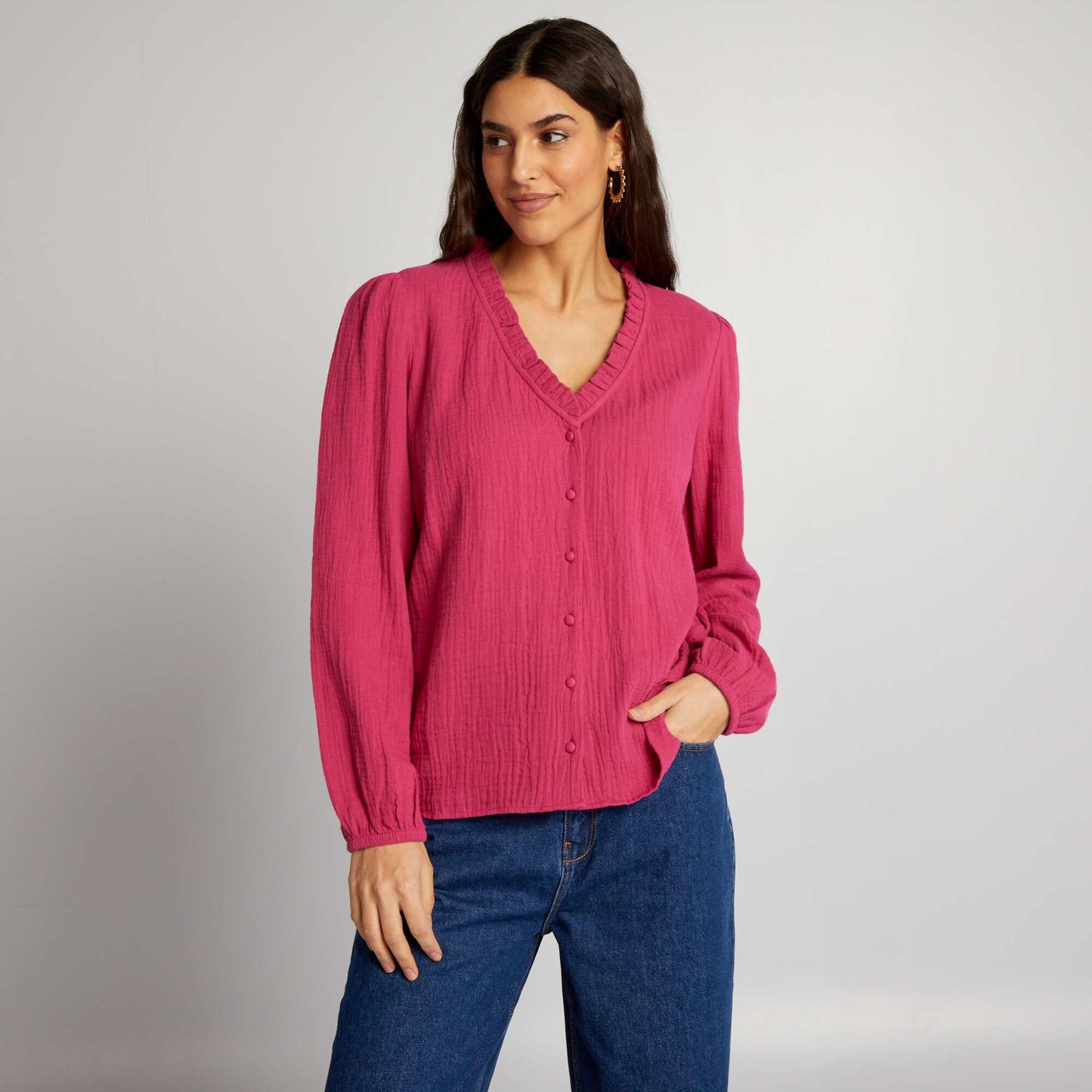 Blouse en gaze de coton Rose