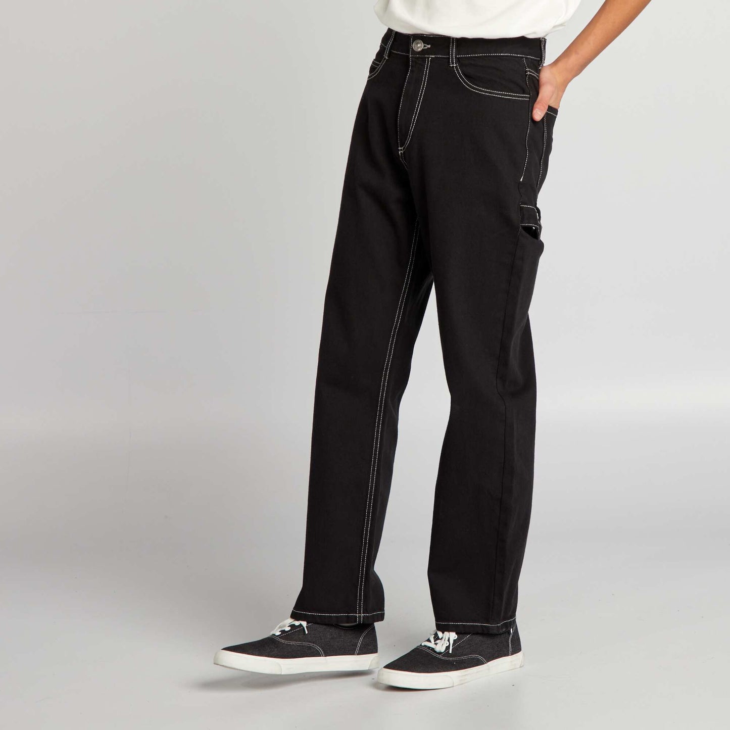 Pantalon à surpiqures contrastées noir