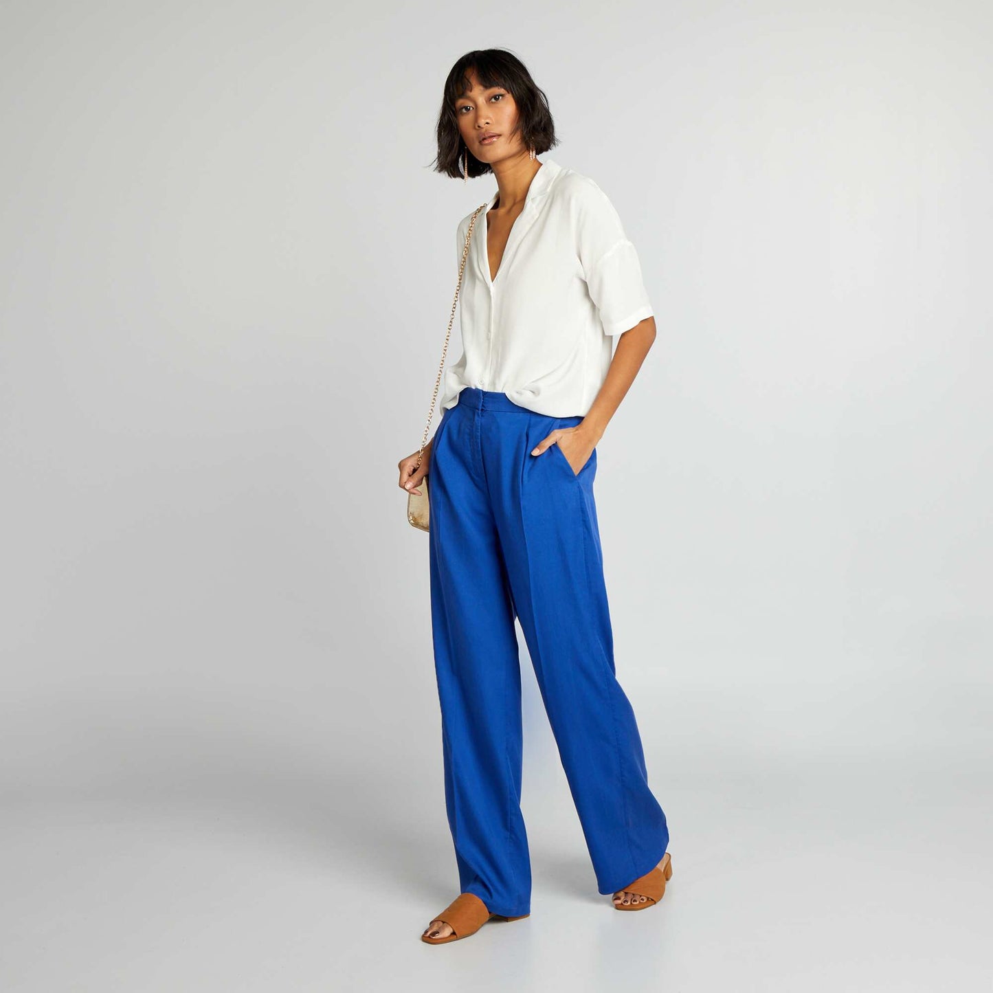 Pantalon large uni Bleu